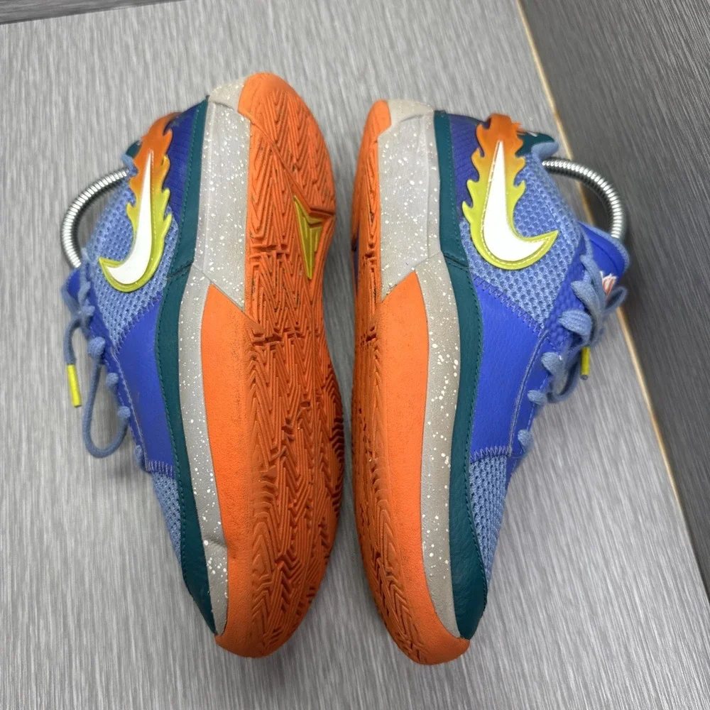 Nike Zoom‎ Court Dragon GS Basketball Shoes Blue Orange Flames Kids 4.5Y